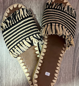 รองเท้า Raffia สำหรับผู้หญิง,รองเท้าฤดูร้อนรองเท้าใยต้นปาล์มชนิดหนึ่งรองเท้าแตะ - Product Image 1