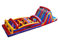 Parcours d'obstacles gonflable géant sur mesure avec toboggan combiné, piscine, mur d'obstacles et toboggans à double voie pour jeux aquatiques