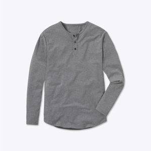 Logo personnalisé Beurre Doux Henley T-Shirt Hommes Signature Fit Manches Longues Courbe Ourlet 62% Polyester 33% Coton 5% Spandex Noir - Product Image 6