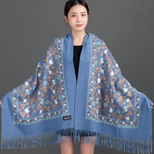 Chal de Pashmina de Poliéster Bordado de Lujo para Invierno, Bufanda Hijab para Mujeres Musulmanas, Sensación de Cachemira, Directo de Fábrica - Product Image 5