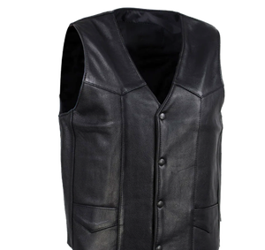 Gilet en cuir de moto pour hommes avec poche dissimulée lacets réglables Gilet en cuir pour motards - Product Image 4