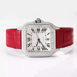 นาฬิกาหนังสีแดงประดับเพชรแบบ Iced Out สำหรับขายส่ง โปรโมชั่นขายปลีกทั่วโลก และจำหน่ายต่อในราคาส่งออก - Product Image 2