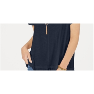 Top da donna Style Co con orlo arricciato, design floreale vintage, in cotone blu tinta unita, lavorato a maglia, vestibilità ampia casual per estate autunno, taglia Petite S - Product Image 3