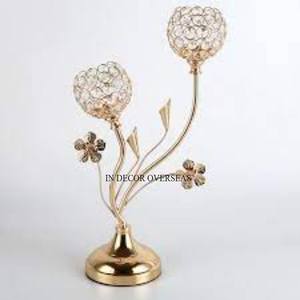 Cala Lily Fleurs Designer Haute Qualité Plaqué Or Premium Qualité Support En Métal 2 Bras Cristal Perlé Bougeoir Et Votive - Product Image 1