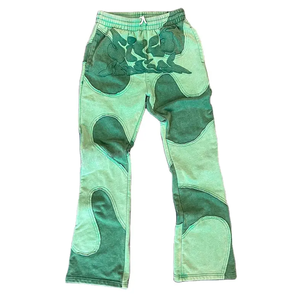 Pantalon de survêtement évasé personnalisé décontracté appliqué graphique en détresse brodé lettre patchs empilés pantalon de survêtement évasé délavé à l'acide - Product Image 4