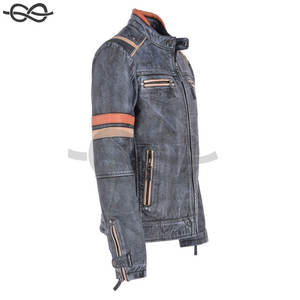 Automne Veste Hommes Mode Bureau Casual Classique Vintage Style Bleu Noir En Cuir Biker Veste Mode Hommes - Product Image 5