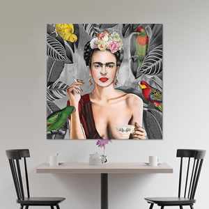 Lienzo Impreso: Impresión de Frida Kahlo con Motivo de Humo, Decoración de Mujer Famosa, Vidrio - Product Image 1