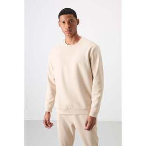 Conjunto Deportivo Informal para Hombre en Algodón Beige, Grueso, Suave y Texturizado, Ajuste Cómodo con Diseño Bordado-85254 - Product Image 3