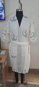 Women Pink Striped Floral Print Cotton Corduroy <b>Long</b> <b>Dress</b> | Full Sleeve V-Neck Button <b>Party</b> Regular Length Washable - Product Image 3