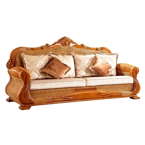 Commercial Solid Wood Rattan Sofa Furniture Classic <strong>Brown</strong> Fabric Upholstered for Hotel Lobby Lounge - Product Image 2