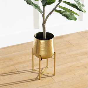 Modern Gold Metal <b>Planter</b> Black Iron Stand | 9.9 Inch Tall Classic Design Wedding Flower Vase-Eco-Friendly Handmade Luxury - Product Image 4