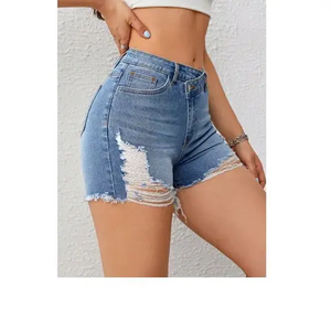 Shorts Vaqueros Personalizados para Hombre y Mujer, Jeans OEM, Ropa de Calle Formal de Verano, Cintura Media, 100% Algodón, Apliques Personalizados, Venta al Por Mayor - Product Image 1