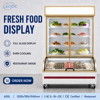 Réfrigérateur commercial haut de gamme à double température, refroidissement direct, 650L, avec vitrine supérieure réfrigérée et vitrine inférieure congélateur, pour supermarché.