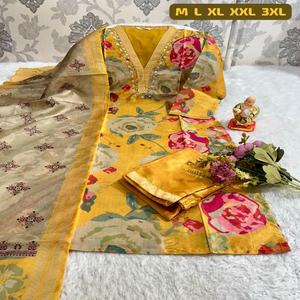 Vêtements ethniques indiens Jarna soie de qualité supérieure avec pantalon Kurti travaillé à la main et Dupatta exportateur et fournisseur indiens vente entière - Product Image 1