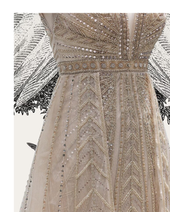 Robe de mariée grande taille Champagne avec col carré, robe de soirée dorée en A, broderie, jupe en tulle perlée, antistatique ~ MALVA - Product Image 4