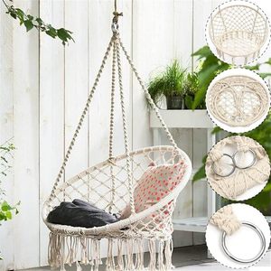 Fait à la main moderne en macramé suspendu hamac balançoire en coton rond nid balançoire pour meubles de patio intérieur et extérieur - Product Image 4