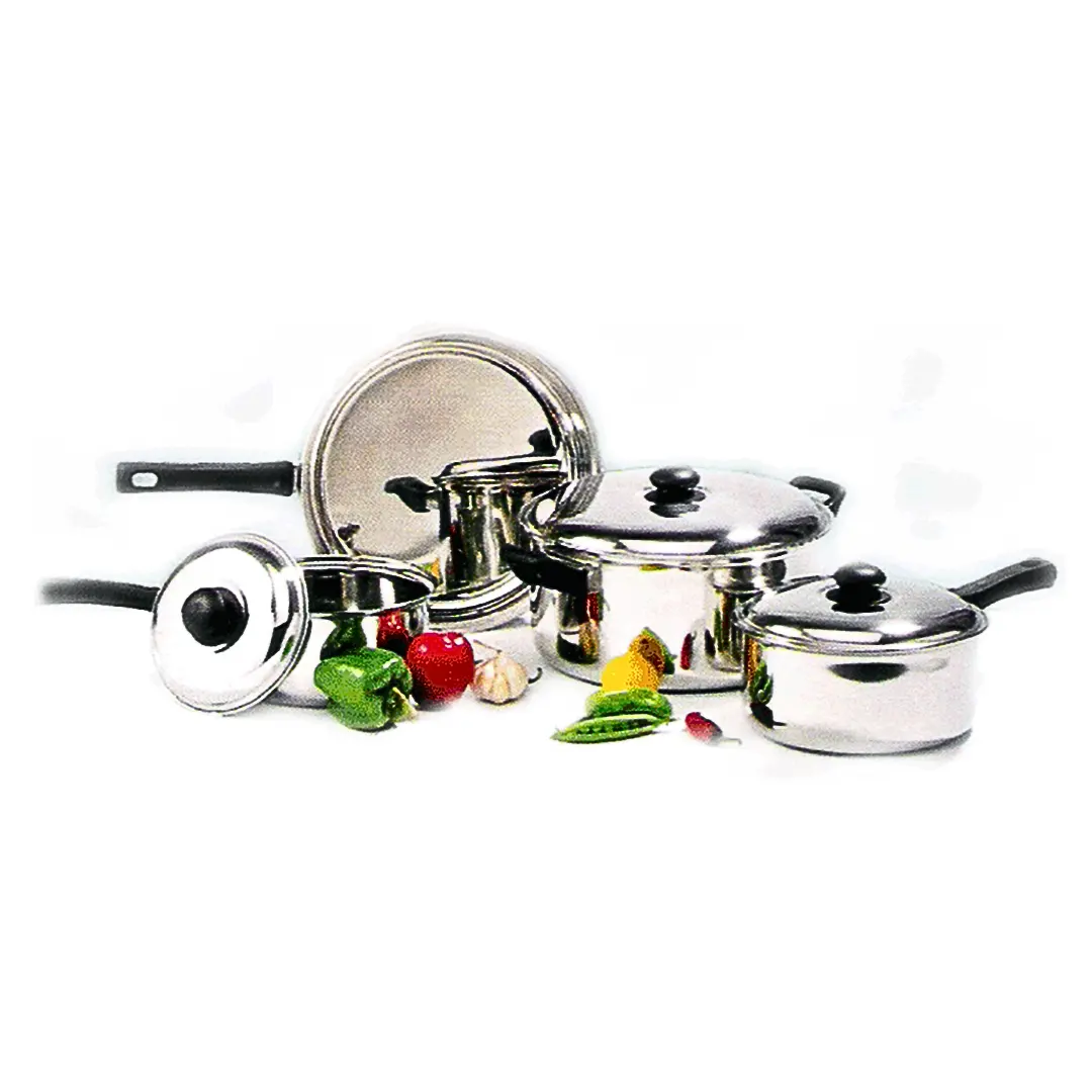 Venta al por mayor barato antiadherente utensilios de cocina de acero inoxidable 7 piezas conjunto de utensilios de cocina con tapa de acero para servir alimentos disponibles a bajo precio