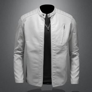 Otoño e Invierno nuevos hombres de moda guapo con solapa fina motocicleta abrigo de cuero Delgado elegante hombre chaqueta - Product Image 1
