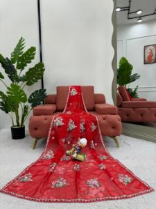 Nặng Georgette Saree Với Chủ Đề & Trình Tự Làm Việc In Kỹ Thuật Số Phù Hợp Với Áo Sẵn Sàng Để Mặc Sang Trọng - Product Image 6