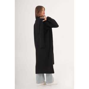 Cárdigan Largo Negro de Punto con Cuello Tipo Bufanda, Estilo Casual para Otoño - Product Image 2