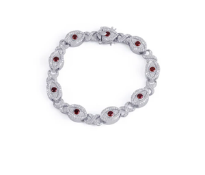 Pulsera de Diamantes: Pulsera de Plata de Ley con Diamantes de Moissanita de Lujo, Pulsera de Protección con Rubí Rojo en Oro Blanco - Product Image 1