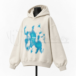 Sudadera con Capucha Extra Grande para Mujer, Diseño Abstracto Azul Estampado, Sudadera Transpirable de Algodón, Estilo Urbano Otoñal - Product Image 3