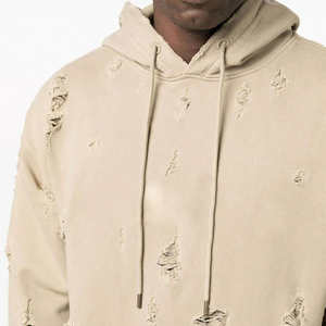 Sudaderas con capucha desgastadas lavadas con ácido de gran tamaño personalizadas para hombre 100% algodón invierno peso pesado rasgado Vintage conjuntos de sudadera al por mayor - Product Image 3