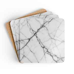 Sous-verres en marbre blanc minimaliste avec base en liège, ensemble moderne pour la décoration de table - Product Image 5