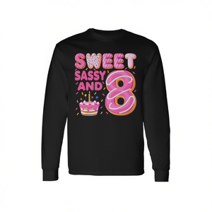 Maglietta a maniche lunghe per il 8° compleanno di Sweet Sassy and 8 Years Old, design promozionale ispirato alle ciambelle - Product Image 2