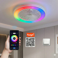 Ventilateur de plafond intelligent avec lumière musicale, haut-parleur Tuya WiFi, lampe LED encastrée RGB à intensité variable avec télécommande et commande vocale