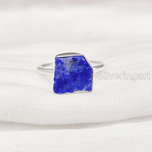 Anillo de Plata de Ley 925 con Piedra Natural de Lapislázuli en Bruto para Mujer, Anillo Sencillo para Aniversario - Product Image 1