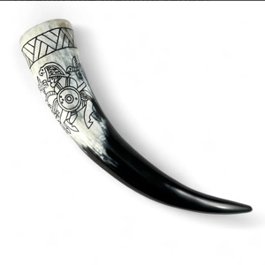 Cornes à boire sur mesure à motif viking écologique Magnifiquement sculptées Style animal Fourniture religieuse Artisanat naturel - Product Image 5