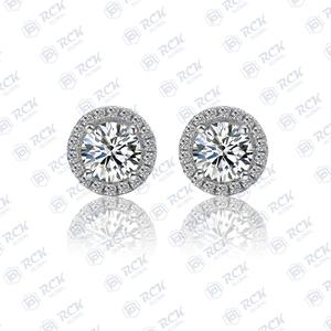 Boucles d'oreilles élégantes en argent sterling 925 Moissanite Halo Solitaire coupe ronde fiançailles cadeau d'anniversaire bijoux pour femmes - Product Image 2