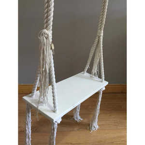 Balançoire en bois suspendue de style rustique en macramé, mobilier d'extérieur traditionnel pour salon ou plage, balançoire d'arbre en métal - Product Image 2