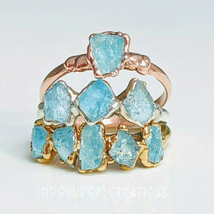 Bagues en plaqué or brut aigue-marine bijoux galvanisés en pierres précieuses bagues minimalistes bague en plaqué or brut naturel - Product Image 2