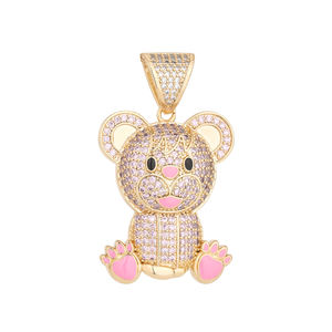 Colgante de Oso de Peluche de Latón Chapado en Oro de 14K con Circonitas, Dijes de Osito de Oro Laminado, Dijes de Animales Coloridos para Fabricación de Joyas y Suministros DIY - Product Image 2