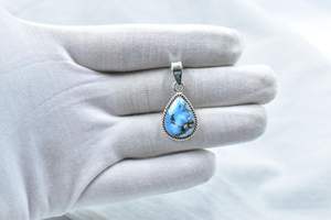 Handmade Golden Hill turquoise and sterling silver pendant with adjustable chain <b>boho</b> gemstone <b>necklace</b> for women - Product Image 4