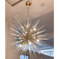 Lustre LED Sputnik vintage en verre de Murano doré, style mid-century italien, en laiton, pour plafond, art moderne, maison et bureau