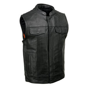 Outwear High Quality Genuine Leather <b>Men's</b> <b>Black</b> Club Style Open Neck Leather <b>Vest</b> Motorcycle Riding Biker <b>Vest</b> - Product Image 1