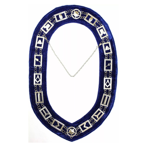 Masonic Regalia Blue Lodge Collar de cadena de Metal dorado con joyas Respaldo de terciopelo azul Tela de alta calidad Collar de cadena personalizado - Product Image 1