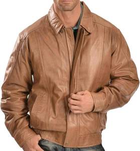 Chaqueta de bombardero de cuero de pescado genuino para hombre, motocicleta, cuello levantado de invierno, Color marrón, alta calidad - Product Image 1