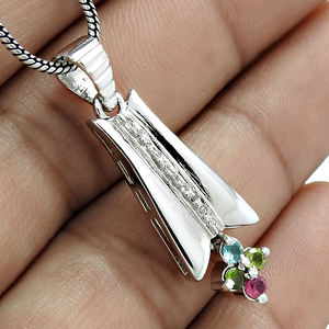 Pendentif à breloque unisexe en argent sterling 925 de luxe belle tourmaline naturelle et bijoux blancs pendentifs en argent sterling 925 OEM - Product Image 1