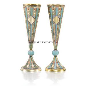 Vases à fleurs de mariage d'intérieur au design moderne Décoration de table en métal et cristal de grande taille avec revêtement de sol de style trompette de la plus haute qualité - Product Image 4