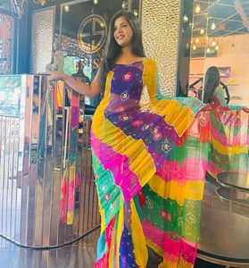 Traje de negocios Multicolor para fiesta, ropa bonita para Festival, secuencia de trabajo, Leheriya, Georgette, Saree, compras en línea, India, novedad - Product Image 2