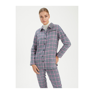 Camisa de Franela a Cuadros para Mujer, Blusa Elegante con Estampado Único, Origen TR, Sin Bolsillos - Product Image 4