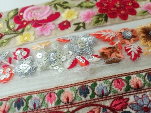Custom Made Embroidered Thread Work <b>Laces</b> With Multi Coloured Options in Sequins Embroidery in 1.5 Inch Width - Product Image 3