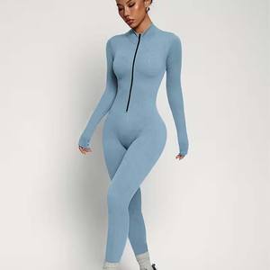 Women's Custom Yoga 2-Piece Set High Stretch Eco-Friendly Breathable Spandex/<b>Nylon</b> Stand Collar Elastic Waist Full-Length - Product Image 3