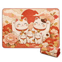 Tapis de pique-nique extra large Kawaii Lucky Cat, couverture de pique-nique matelassée imperméable, pliable, pour la famille, le camping, la plage