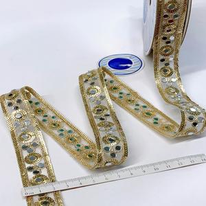 Encaje bordado espejo hecho a mano Ideal para saris Lehengas vestidos y Dupattas trabajo espejo artesanal encaje bordes brillantes - Product Image 4