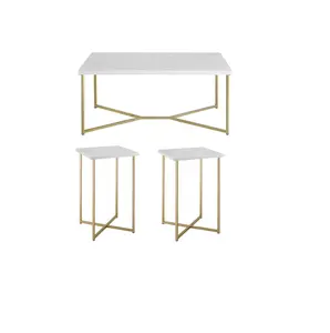 Meja kuningan klasik dengan marmer putih atas persegi antik besi tempa meja kecil atas meja kopi terlaris
